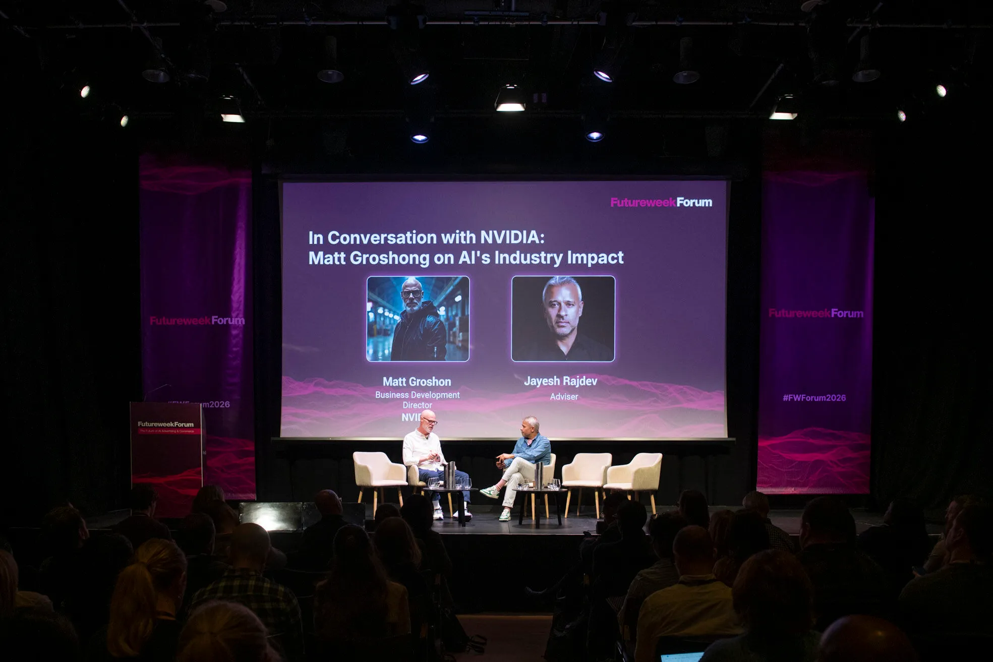 Matt Groshong (NVIDIA) in conversation with Jayesh Rajdev at FutureWeek Forum, calling out three startups doing the most interesting work in marketing and advertising right now