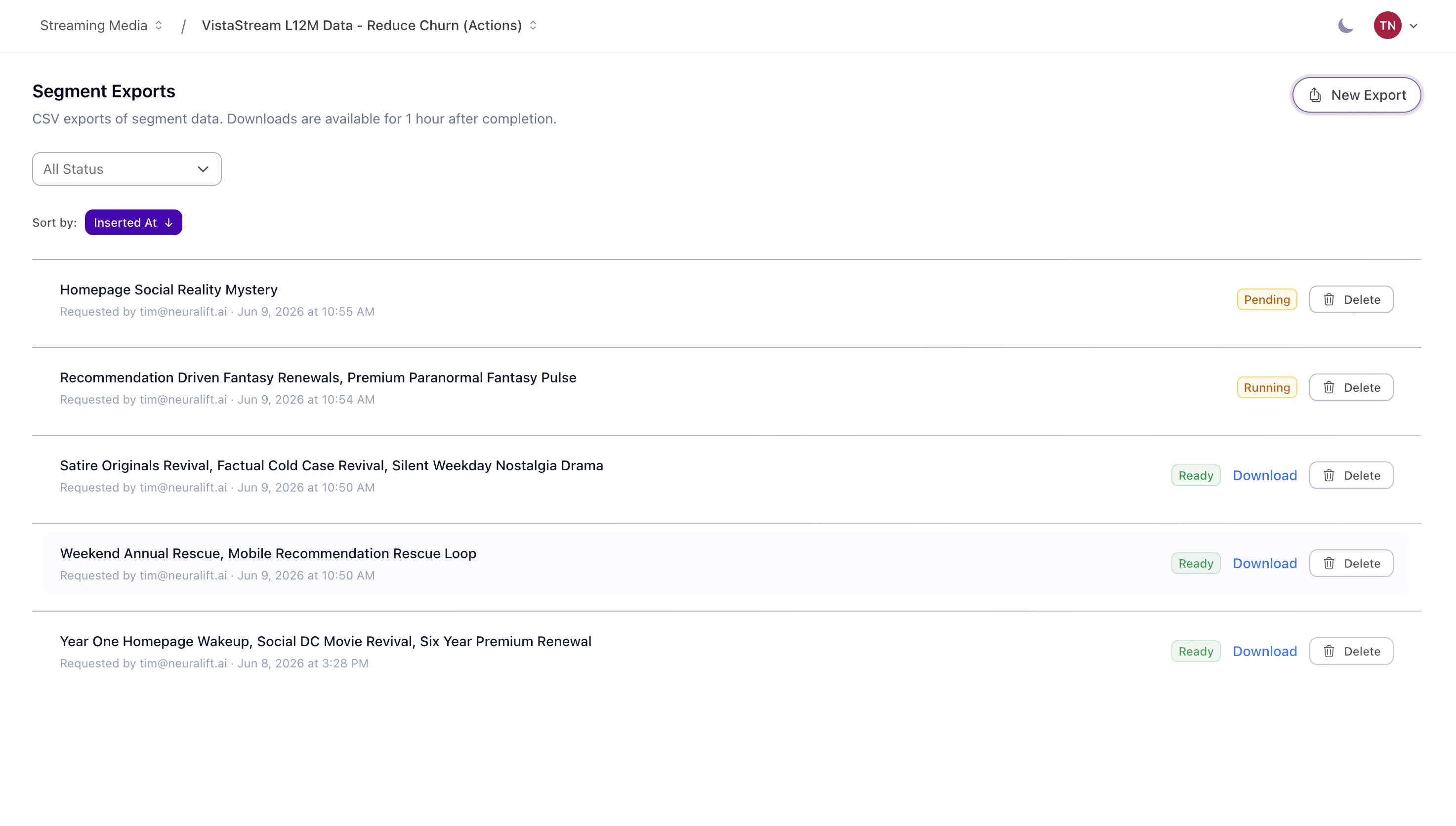 Export and activate on demand